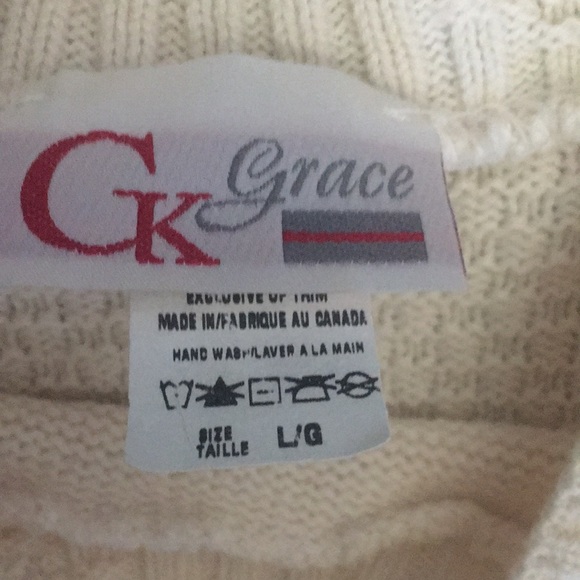 Vtg Winter Sweater-Large-Off White w/Brown & Green Embroidery- CK Grace-Canada - Picture 7 of 9